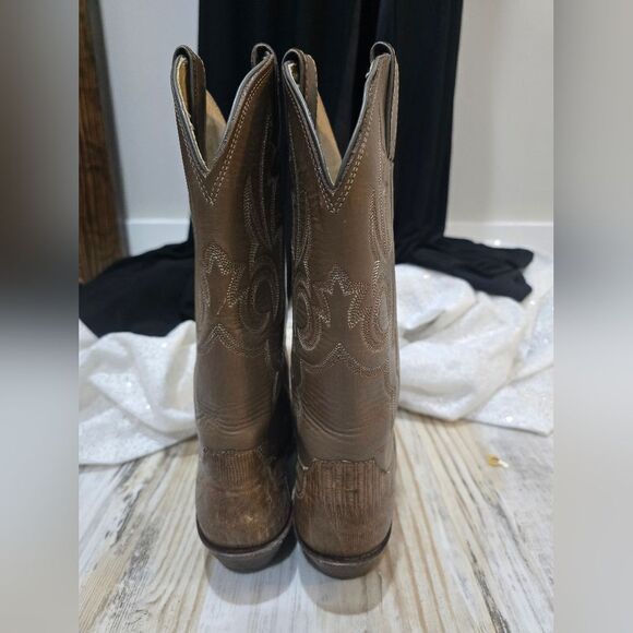 Vintage Justin Taupe Exotic Lizard Western Cowboy Boots Size 8 - Picture 4 of 6